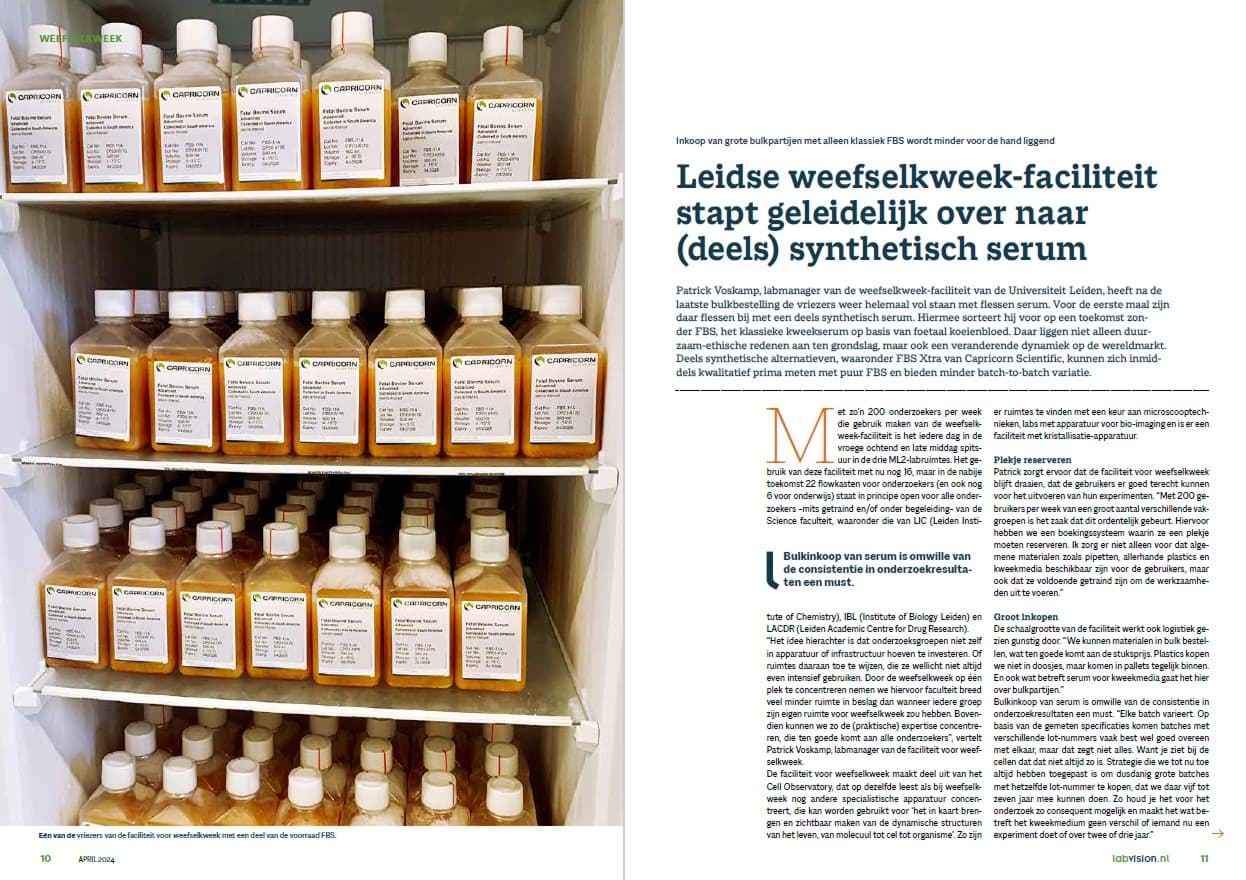 article LABVision Leiden Cell Observatory switches to partly synthetic serum. Read  why 